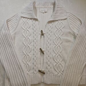 Abercrombie & Fitch Cable Knit Collared Cardigan Cream Size Large Flaw See Pic